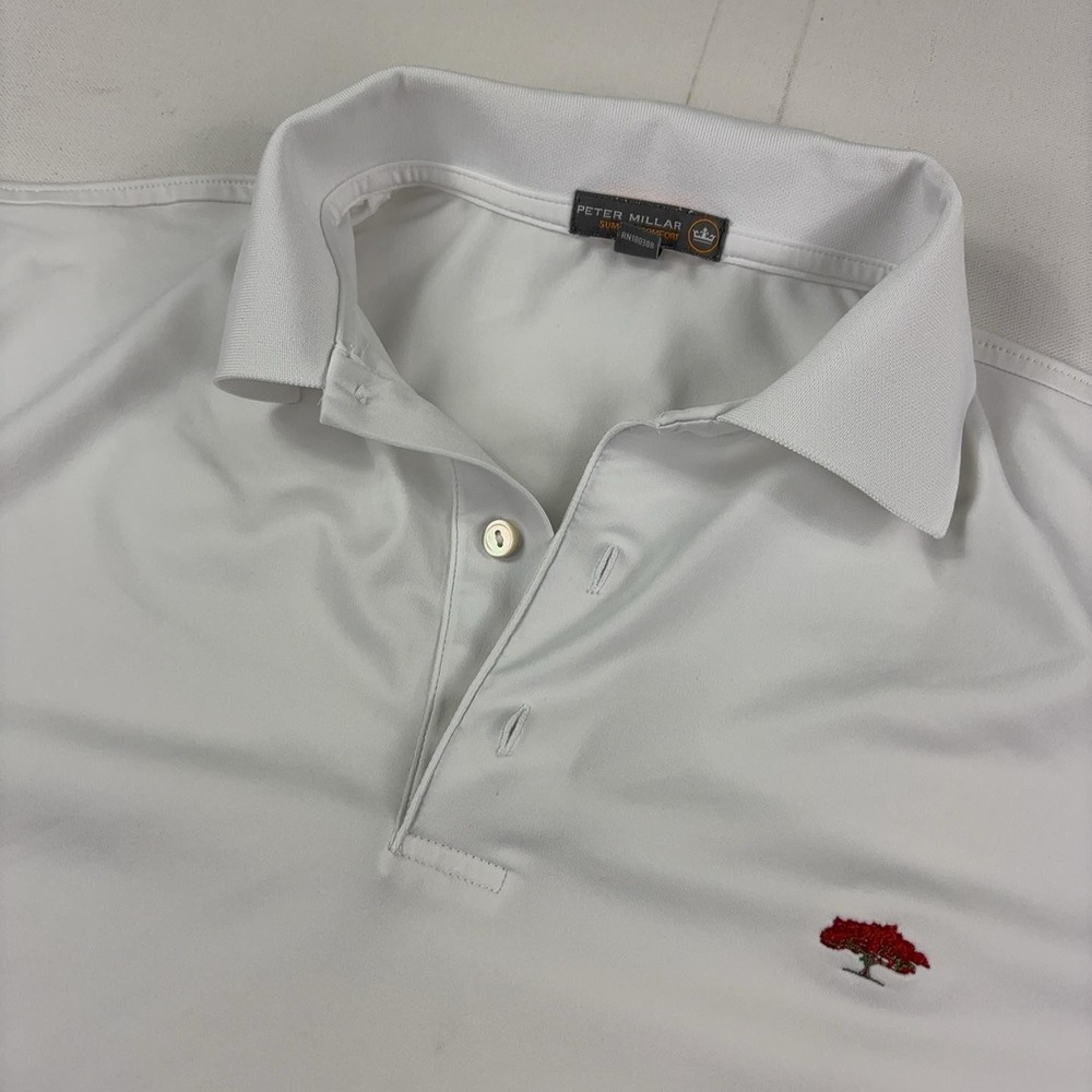 Peter Millar Summer Comfort Polo Shirt Mens M White Golf Short Sleeve Tree Logo